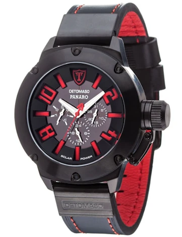 DETOMASO Herren- Solaruhr mit Edelstahlgehäuse, Lederarmband und Mineralglas PANARO XXL für 96,99 EUR inkl. Versand