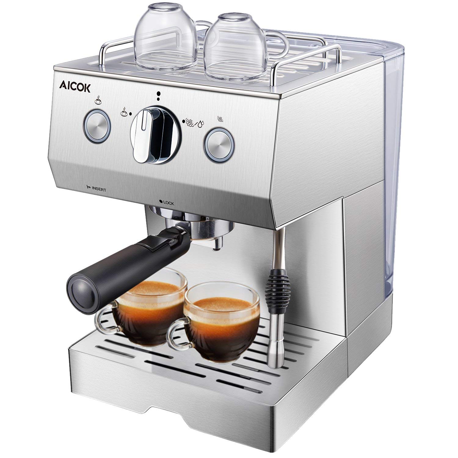 15 Bar Espressomaschine, 1140 W, 1.5 L Großer Wassertank, Edelstahl für 84,99€