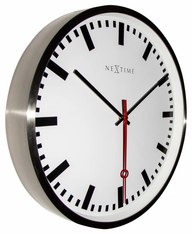 Nextime Design-Wanduhr Super Station Edelstahl weiß (3127ST) mit 43% Rabatt
