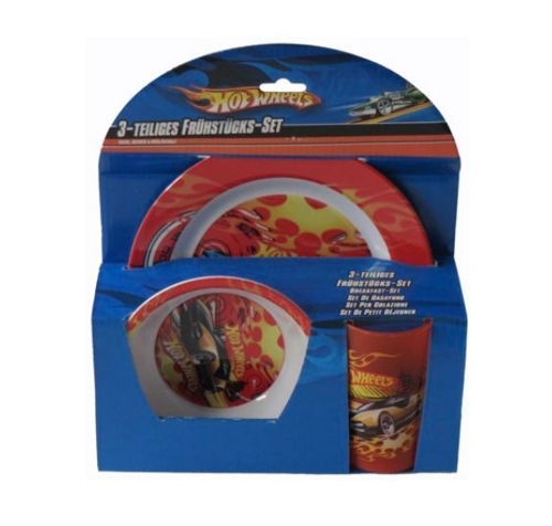 Hot Wheels Mattel Kindergeschirr Frühstück Set 3tlg. Melamin Geschirr Neu u. OVP