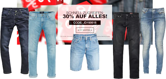 30% Rabatt auf alles bei Jeans Direct - auch auf bereits reduzierte Ware