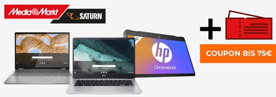 Nicht mehr lange! Google Chromebook kaufen und Coupon bis 75€ absahnen » bei Saturn & Media Markt