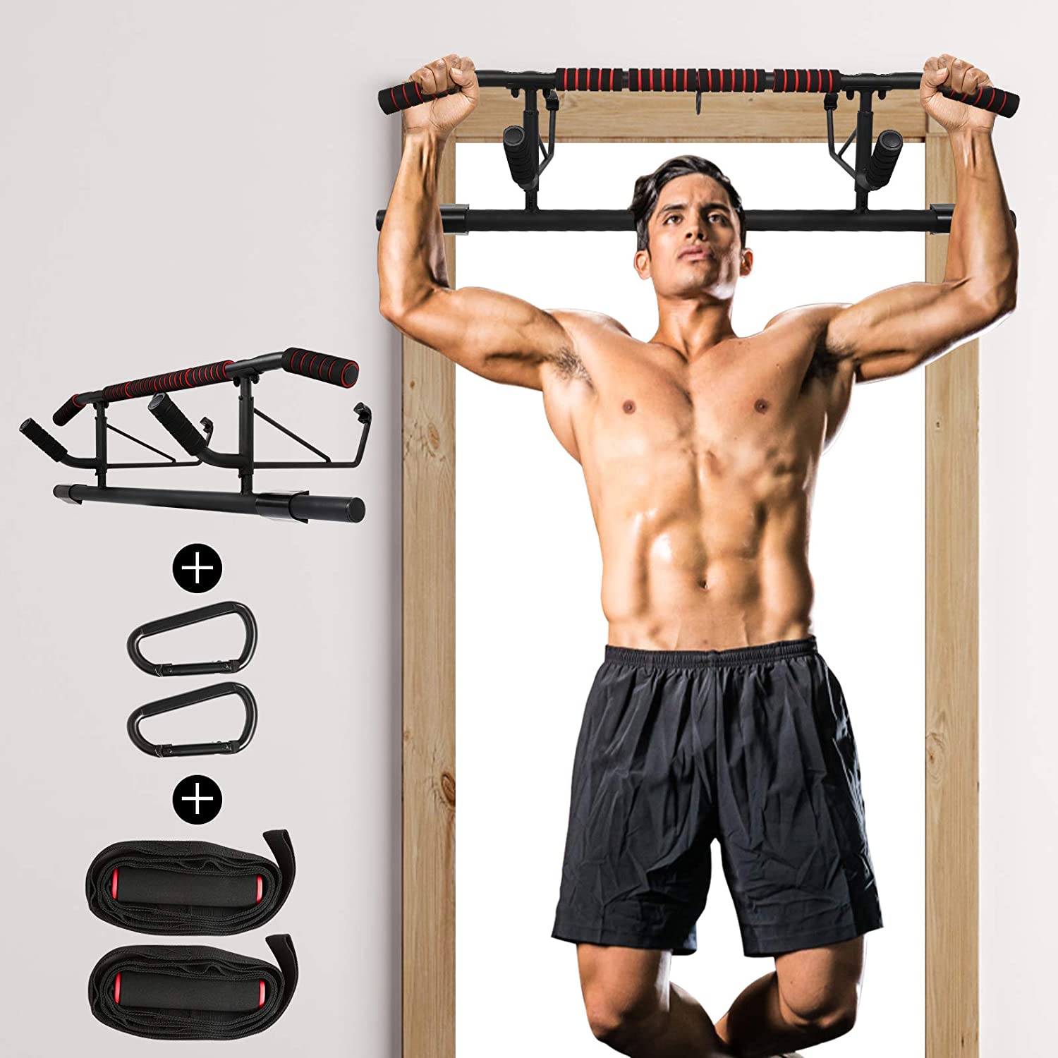 Karpal 5 in1 Klimmzugstange inkl 2 Power Ropes u Karabinerhaken, klappbare Türreck