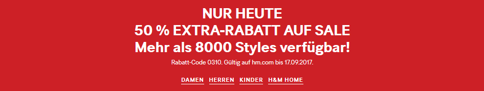 Nur heute! 50% Extra-Rabatt auf Sale-Artikel bei H&amp;M