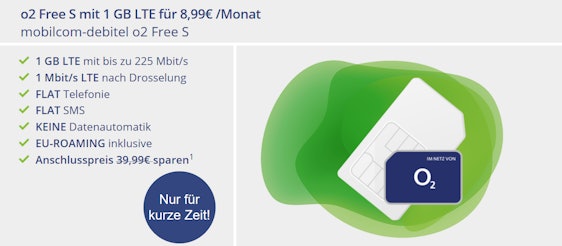 Unbegrenztes LTE-Datenvolumen für 8,99€ im Monat » o2 Free S mit Allnet- und SMS-Flat 💨