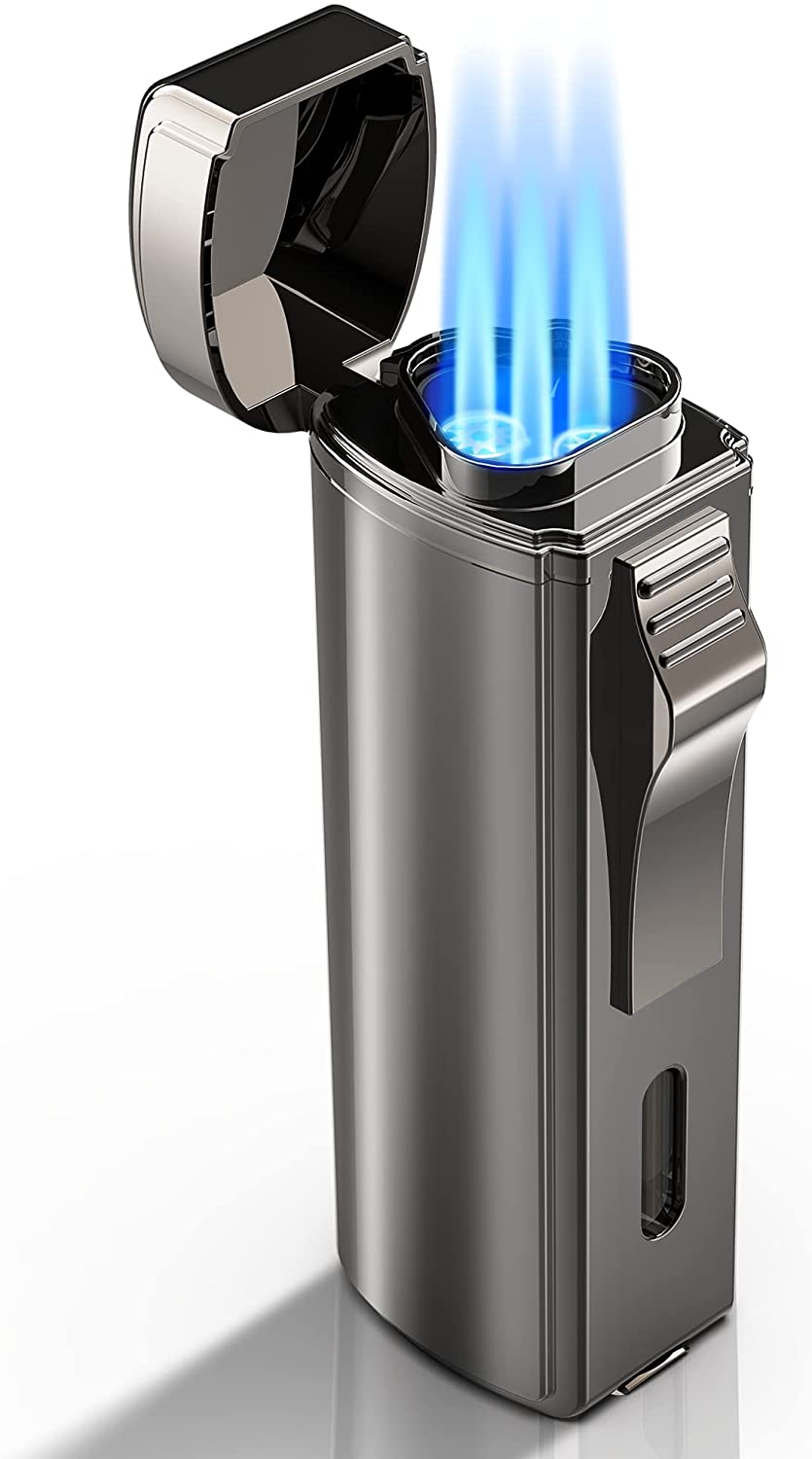 Kingdans Sturmfeuerzeug 3-flamming für 9€ – Mit Zigarrenstempel, nachfüllbar