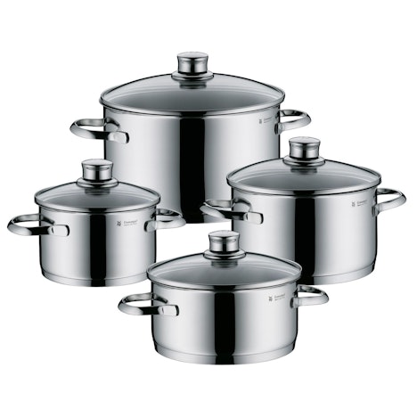 WMF Saphir für 79€ - 4-teiliges Topfset aus Cromargan Edelstahl mit Schüttrand und Glasdeckel
