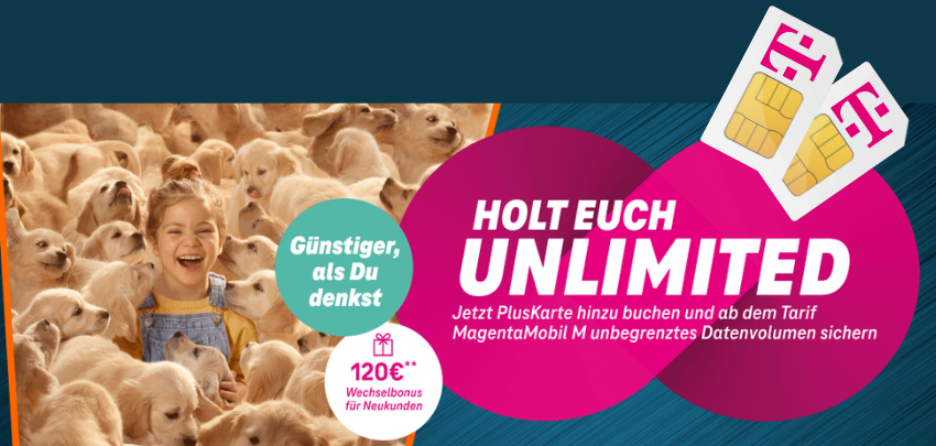 Telekom Doppelkarte: 2x Unlimited 5G Allnet-Flat für effektiv 18,91€ pro Tarif 😍