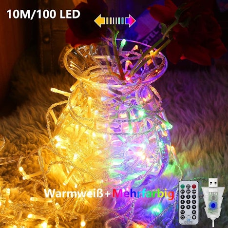 10m LED Lichterkette Außen mit 100 LEDs & 11 Modi Fernbedienung für 9,99€ - Prime