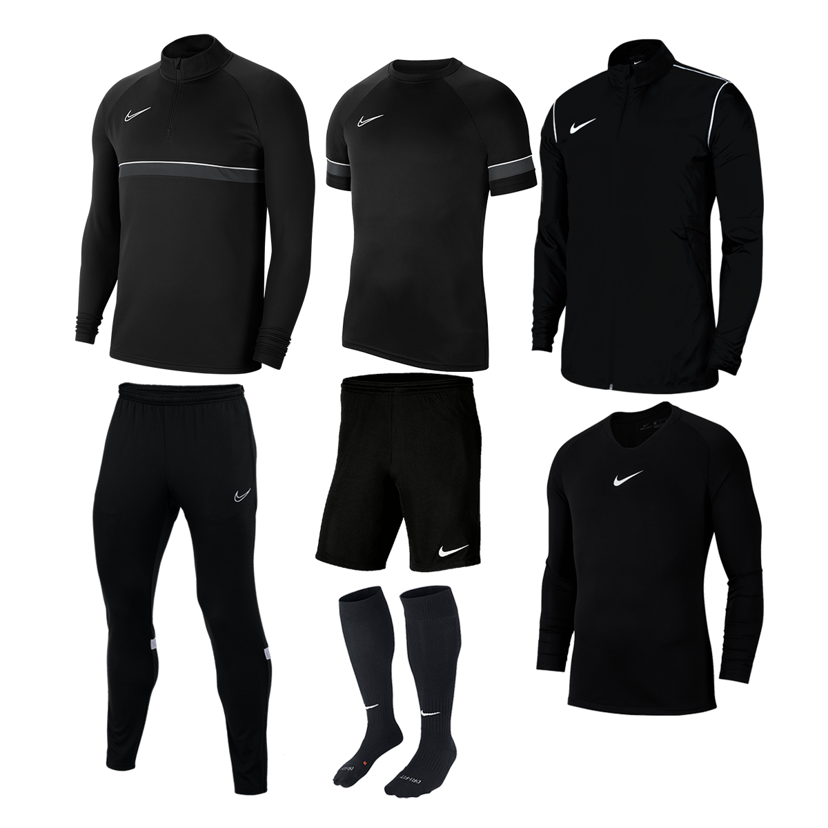 Nike Trainingsset Academy 21 (7-teilig) für 90€ – Drill Top, Trainingshose, Shirt, Regenjacke, Langarmshirt, Shorts, Stutzen