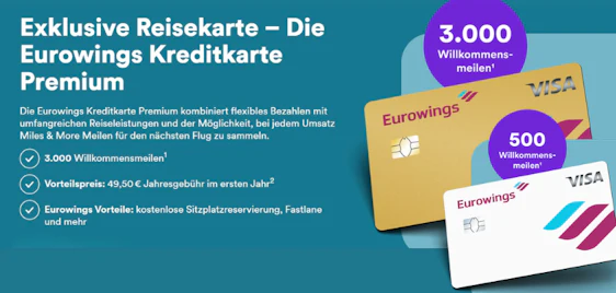 GRATIS Meilen ✈️ Eurowings Kreditkarten ab 14,50€/Jahr mit Bonusmeilen & Reiseschutz
