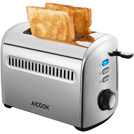 2-Scheiben-Toaster Edelstahl mit 7 einstellbare Bräunungsstufen, Auftau- und Aufknusperfunktion, 950W