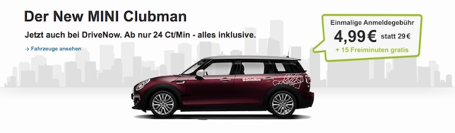 DriveNow Anmeldung für nur 4,99€ inkl. 15 Freiminuten - Carsharing