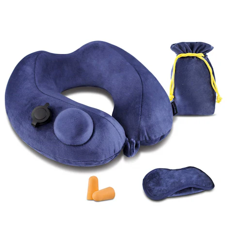 Coussin de Voyage, Oreiller Cervical Gonflable Ergonomique et Ultra Doux