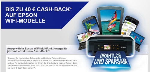 Epson Cashback Aktion - bis zu 40€ Rabatt auf Drucker
