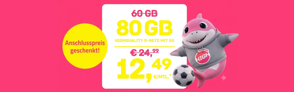 80GB 5G High Allnet-Flat im Telekom-Netz » nur 12,49€ monatlich