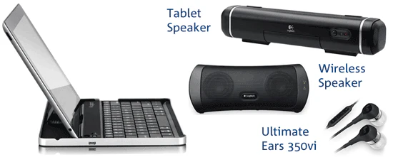 iPad Zubehör Bundles bei Logitech - iPad Keyboard Case + Tablet Speaker für 80€