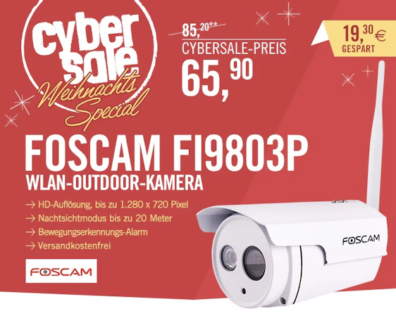 Foscam FI9803P - Outdoor-Überwachungskamera mit 720p für 66€