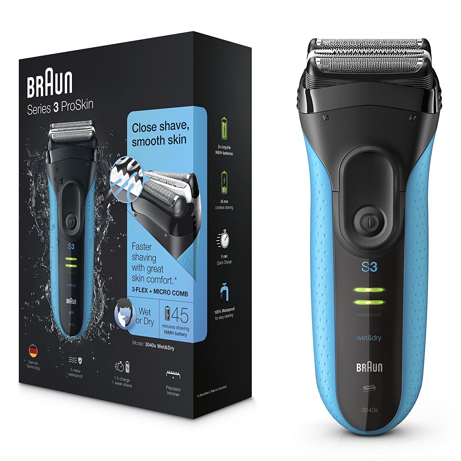 Braun Series 3 ProSkin 3040s Herren Elektrorasierer Wet &amp; Dry