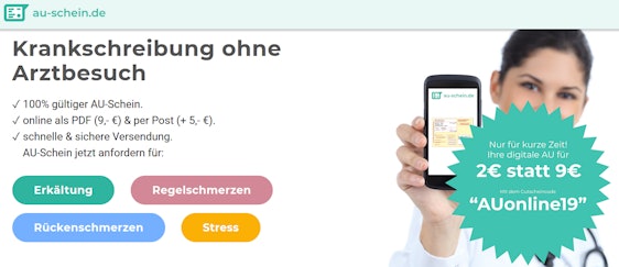 Online-Krankschreibung für 2€ – Arbeitsunfähigkeitsbescheinigung bei AU-Schein.de