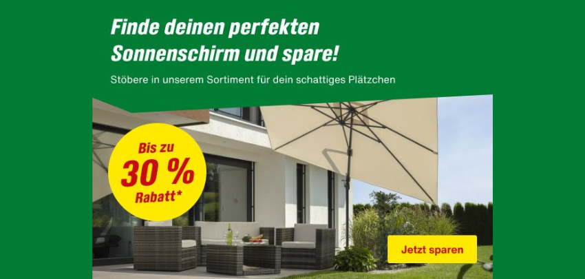 Toom: 30% auf ausgewählte Schirme ⛱️ z.B.: Sonnenschirm 'Venedig' (Ø 270 cm) für 110€