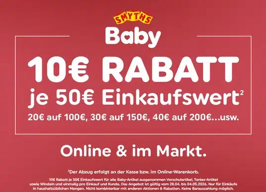 Smyths Baby: 10 € Rabatt je 50 € auf Babyartikel