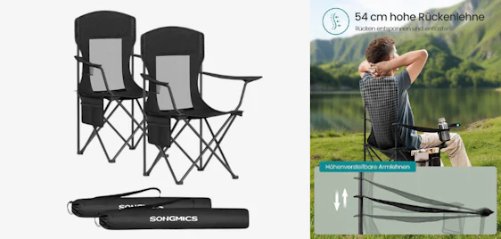 🏕️ 2x Songmics Campingstuhl für 26€ - mit verstellbaren Armlehnen