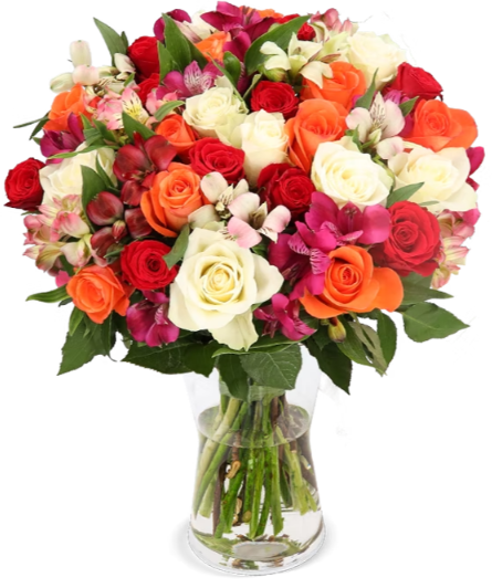 Blumenstrauß 'Sunset' für 26€ - mit Rosen &amp; Inkalilien, 30 Stiele und 100 Blüten