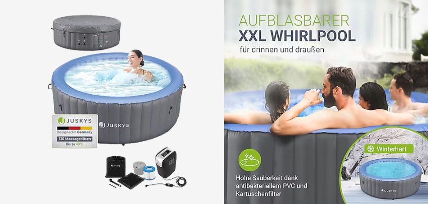 Juskys Palmira Whirlpool für 274€ - für 6 Personen, 130 Düsen, mit Gefrierschutzsensor