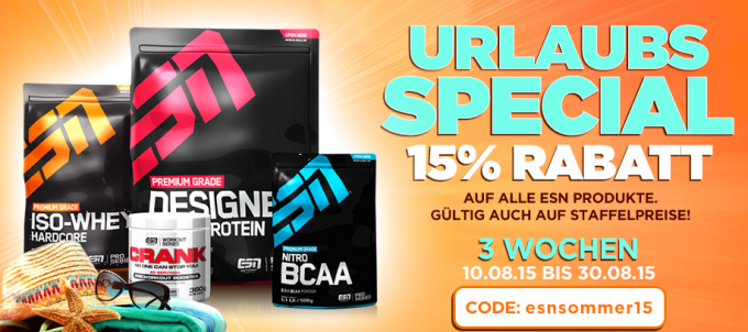 15% auf alle ESN Produkte bei Fitmart bis Ende August - auch Staffelpreise, z.B. günstiges ESN Designer Whey