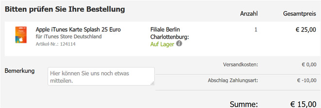 Knaller! 25€ Apple iTunes Guthaben für 15€ - bei Abholung bei Gravis