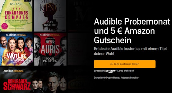 Audible 30 Tage lang kostenlos testen - inkl. 5€ Amazon-Gutschein