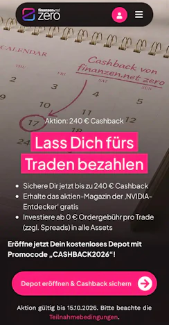 finanzen.net ZERO, bis 240€ Cashback