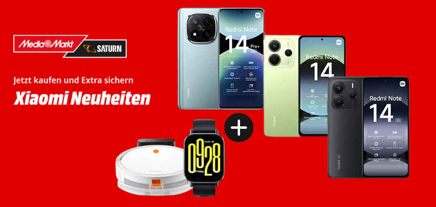 Zugabe sichern! Xiaomi Neuheit Redmi Note 14 Pro+ für 500€ | + gratis Xiaomi Saugroboter