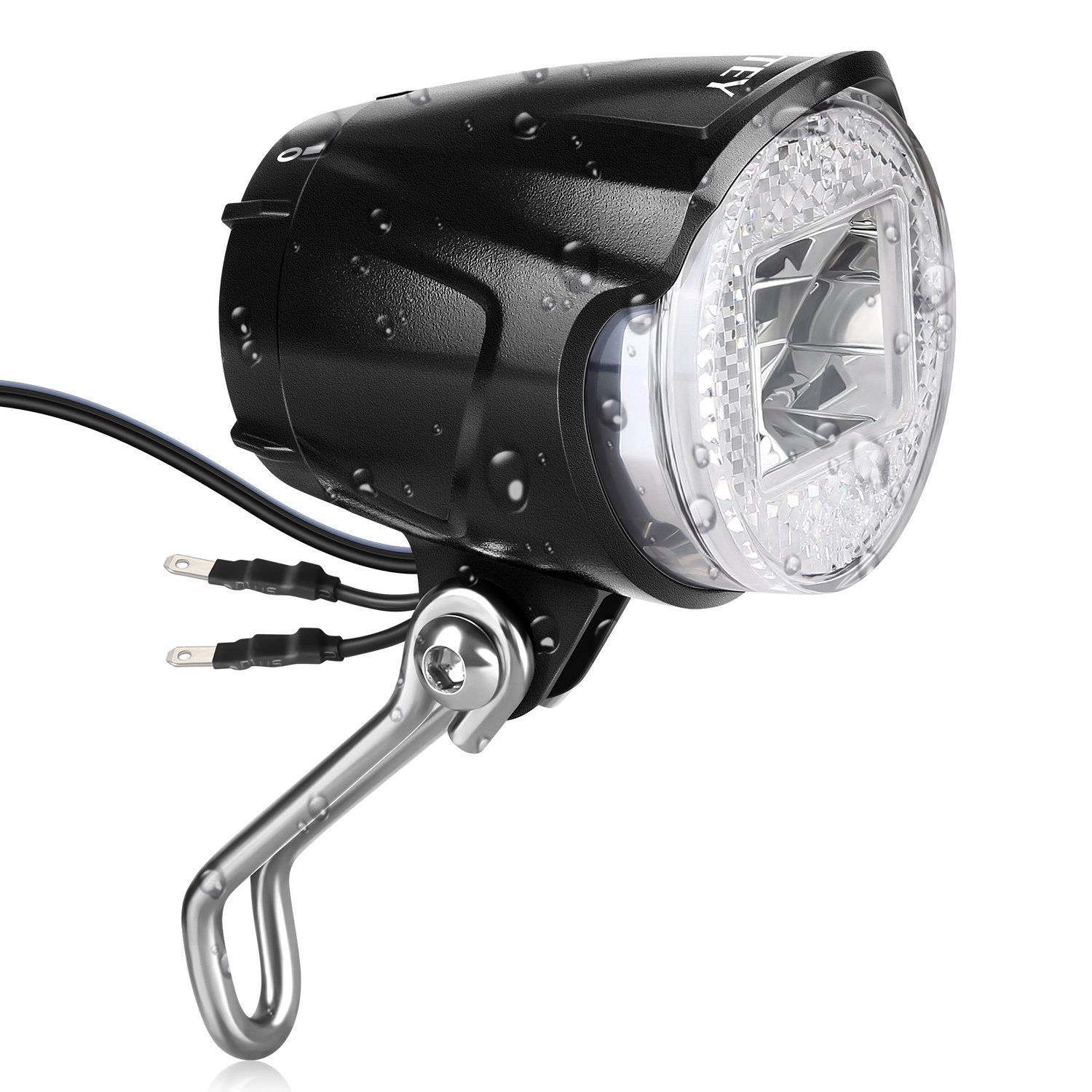 INTEY Scheinwerfer LED Fahrradlicht 40 Lux Fahrradbeleuchtung für Nabendynamo Fahrradscheinwerfer, Fahrradlampe mit Anschluss für Rüchlicht, Schwarz