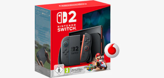 Effektiv nur 4,70€/Monat 🤩 Nintendo Switch 2 Black inkl. Mario Kart World + 50GB 5G Vodafone-Flat