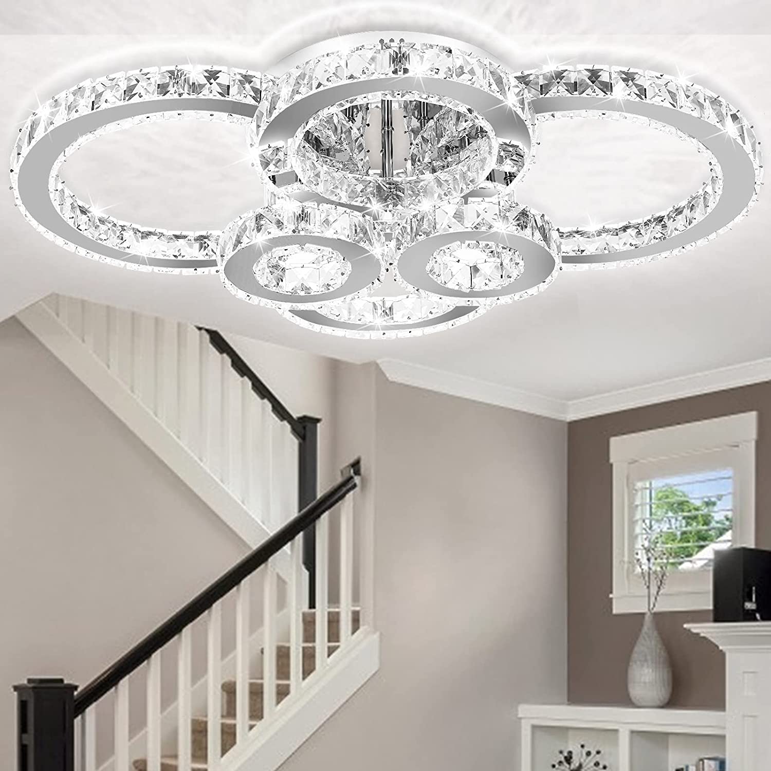 Clanmacy Kristall LED Deckenlampe, 96W Sparsame Dauerbeleuchtung Energiespar Lampe