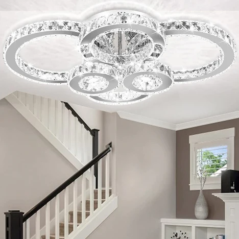 Clanmacy Kristall LED Deckenlampe, 96W Sparsame Dauerbeleuchtung Energiespar Lampe
