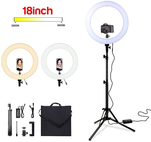 Heorryn Ringlicht, 18 '' LED Selfie Ringlicht mit Stativ & Telefonhalterung Dimmbare Ringlichter für Smartphone