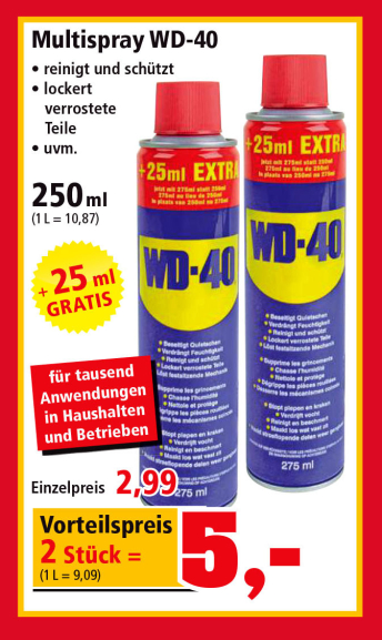2x Dosen WD-40 Company Multi-Öl 250 ml für 5€