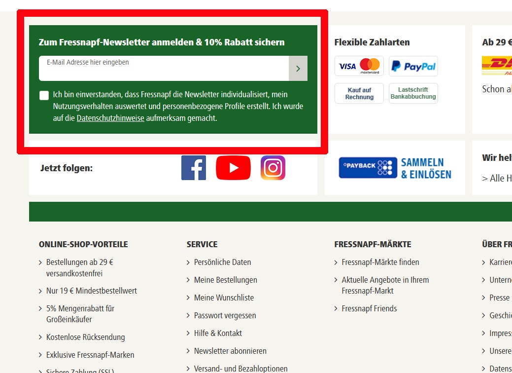 Fressnapf Gutscheincode für Newsletter-Anmeldung