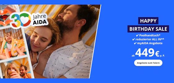 Aida Geburtstagssale: Kreuzfahrten ab 449€ p.P. + All-Inclusive Rabatt + gratis Poolhandtuch