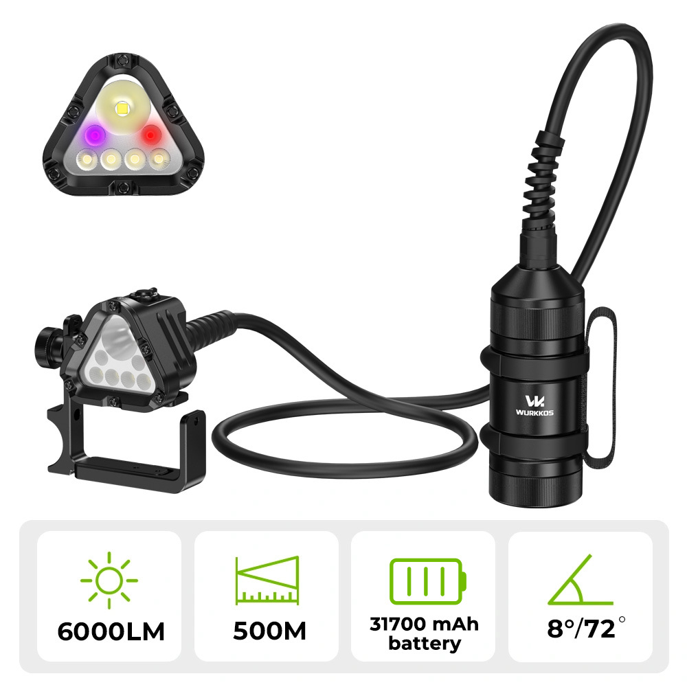 Wurkkos D1 Technical Canister Dive Light – 6000 Lumens, 500m Beam Distance, 150m Depth Rated, Up to 32H Runtime &amp; Precision 8° Narrow Beam