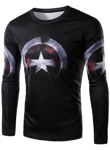  Longsleeve-Shirt mit 3D-Captain America-Motiv für 6€