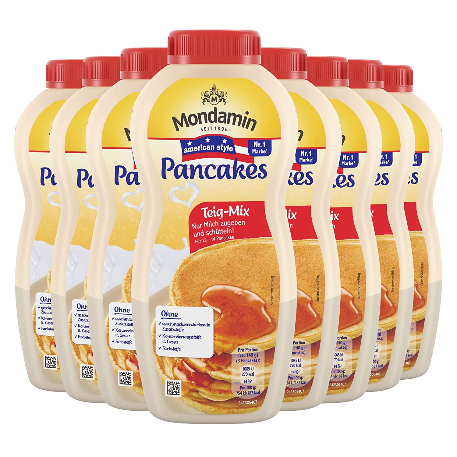Mondamin American Style Pancake Teig-Mix für 13€ - 8 Flaschen, 4 Portionen à 3 Pancakes
