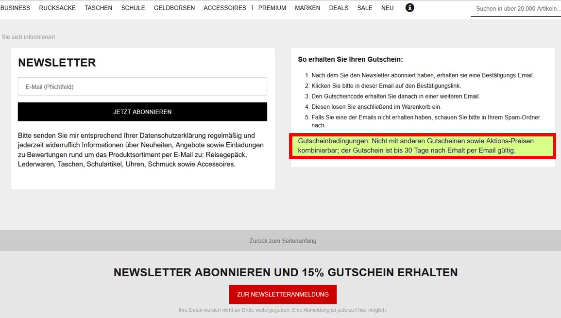 KOFFER.COM Gutscheinbedingungen