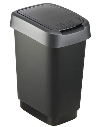 Rotho Twist Mülleimer 10 l, Kunststoff (PP), schwarz / silber, 10 Liter (24,8 x 18,1 x 33 cm)