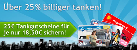 25€ Tankgutschein (Esso, Shell, Aral) für 18,50€ bei Quicker