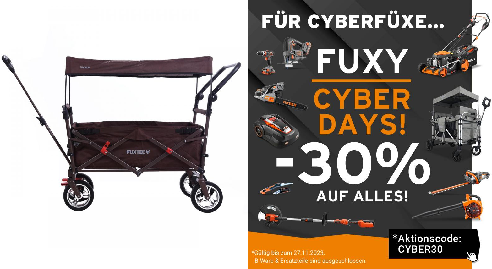 Fuxtec FX-CT700 für 144€ - Bollerwagen mit UV-geschütztem Sonnendach und zusätzlichem Schiebegriff