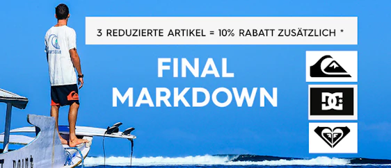 Mega-Sale bei Quicksilver, Roxy und DC Shoes - 20% Extra-Rabatt, 10% Rabatt und 10% ab 3 Teilen kombinierbar!